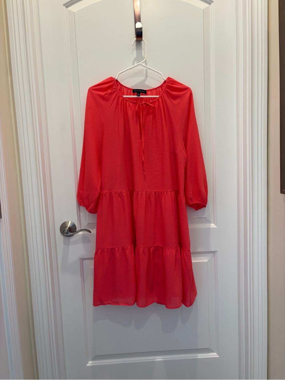Banana Republic Seersucker Tiered Swing Dress Pink Crush
